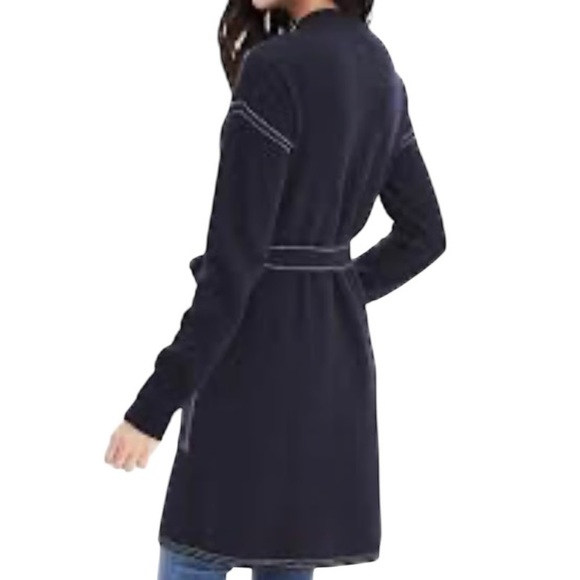 [M]Banana Republic Contrast Stitch Wool Blend Navy Belted SweaterJacket - Picture 2 of 12